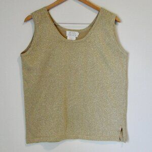 Vintage Gold Metallic Knit Sleeveless Tank Top Party Sparkle Dressy Size Large